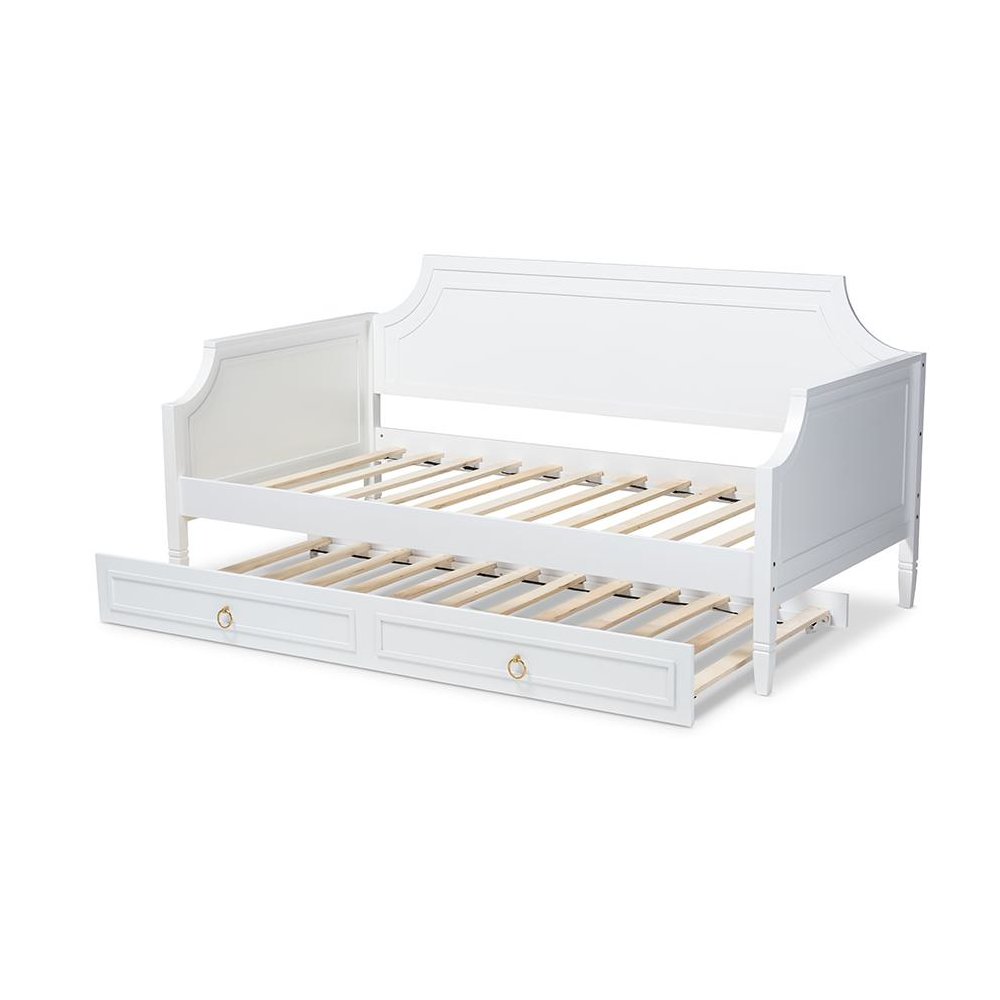 Traditional White Finished Wood Twin Size Daybed with Trundle