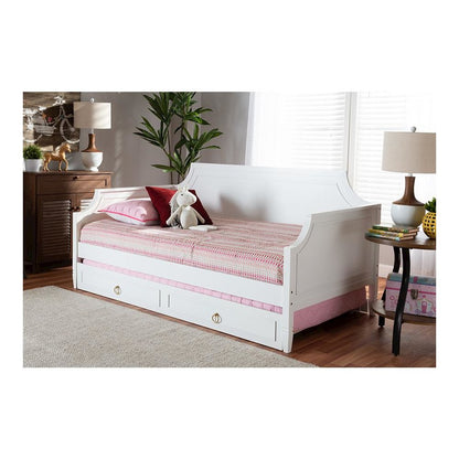 Traditional White Finished Wood Twin Size Daybed with Trundle