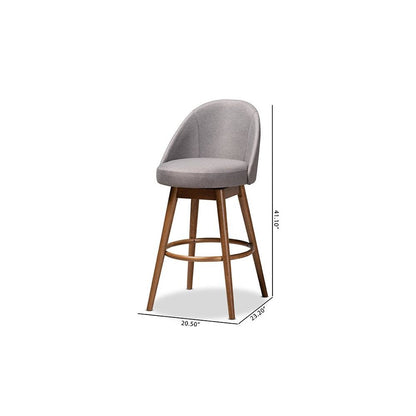 Grey Fabric Upholstered Walnut-Finished Wood Swivel Bar Stool Set of 2