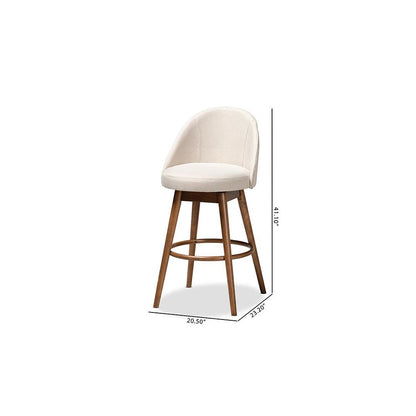 Light Beige Fabric Upholstered Walnut-Finished Wood 2-Piece Swivel Bar Stool Set
