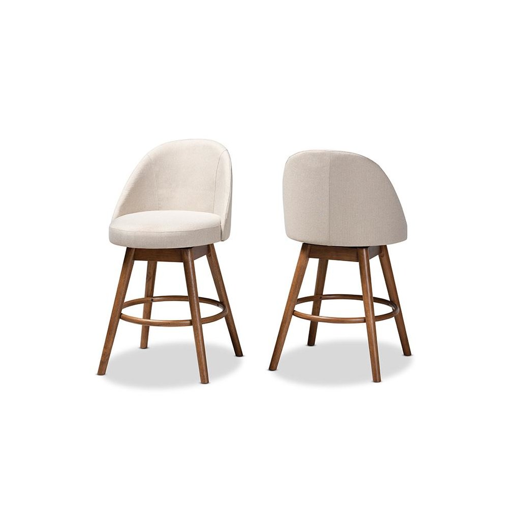 Walnut-Finished Wood Swivel Counter Stool Set of 2
