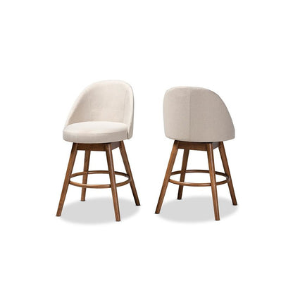 Walnut-Finished Wood Swivel Counter Stool Set of 2