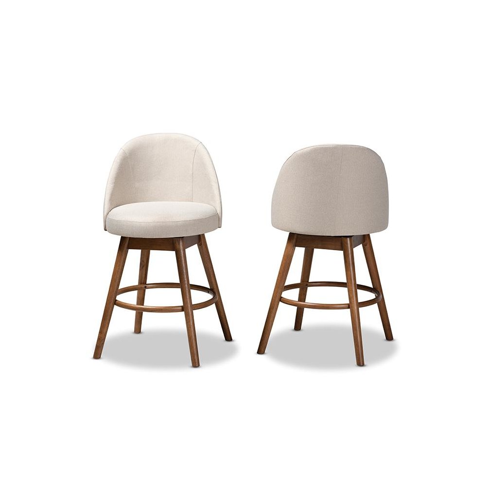 Walnut-Finished Wood Swivel Counter Stool Set of 2