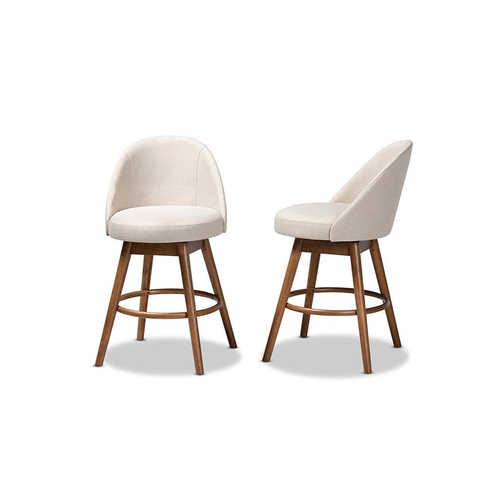 Walnut-Finished Wood Swivel Counter Stool Set of 2