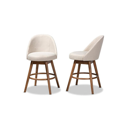 Walnut-Finished Wood Swivel Counter Stool Set of 2