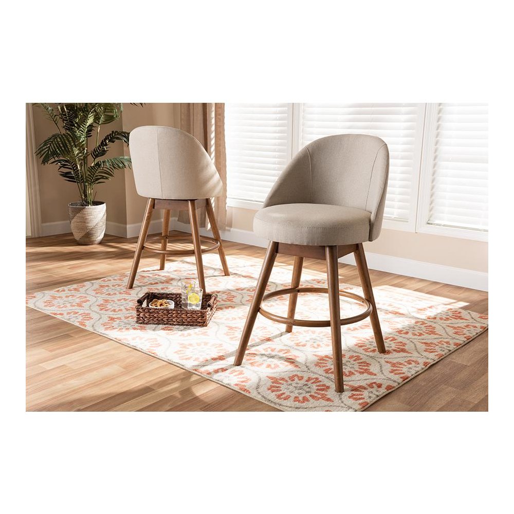 Walnut-Finished Wood Swivel Counter Stool Set of 2