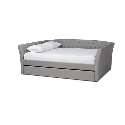 Light Grey Fabric Upholstered Full Size Daybed with Roll-Out Trundle Bed