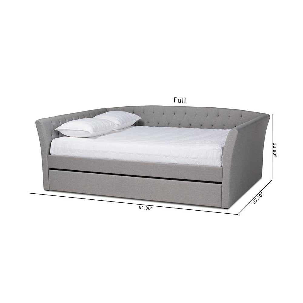Light Grey Fabric Upholstered Full Size Daybed with Roll-Out Trundle Bed