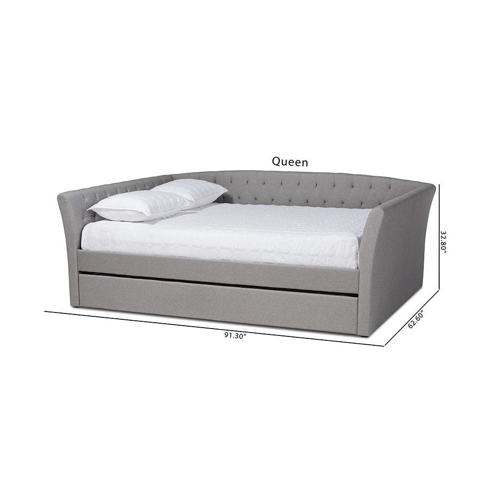 Light Grey Fabric Upholstered Full Size Daybed with Roll-Out Trundle Bed