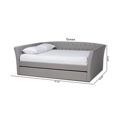 Light Grey Fabric Upholstered Full Size Daybed with Roll-Out Trundle Bed