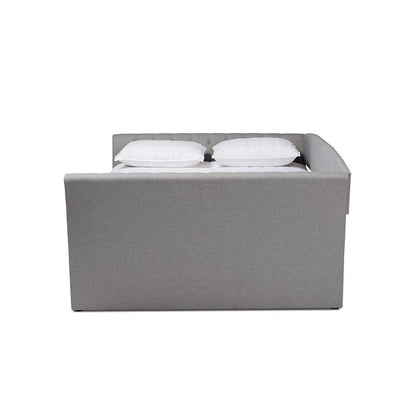 Light Grey Fabric Upholstered Full Size Daybed with Roll-Out Trundle Bed