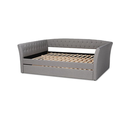 Light Grey Fabric Upholstered Full Size Daybed with Roll-Out Trundle Bed