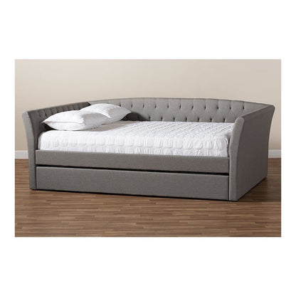 Light Grey Fabric Upholstered Full Size Daybed with Roll-Out Trundle Bed