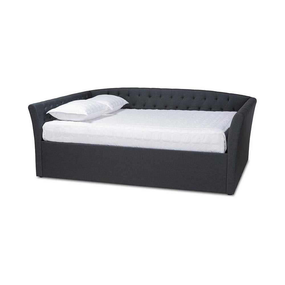 Delora Modern and Contemporary Dark Grey Fabric Upholstered Queen Size Daybed