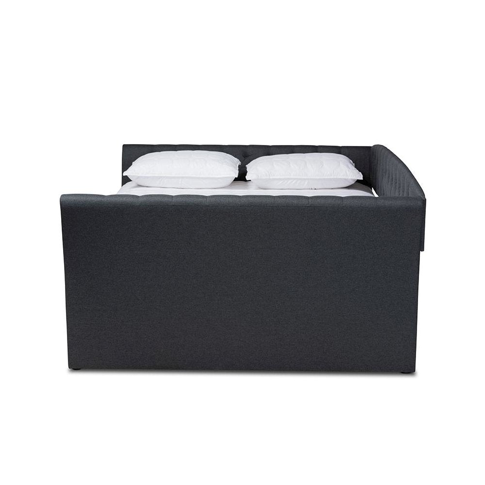 Delora Modern and Contemporary Dark Grey Fabric Upholstered Queen Size Daybed