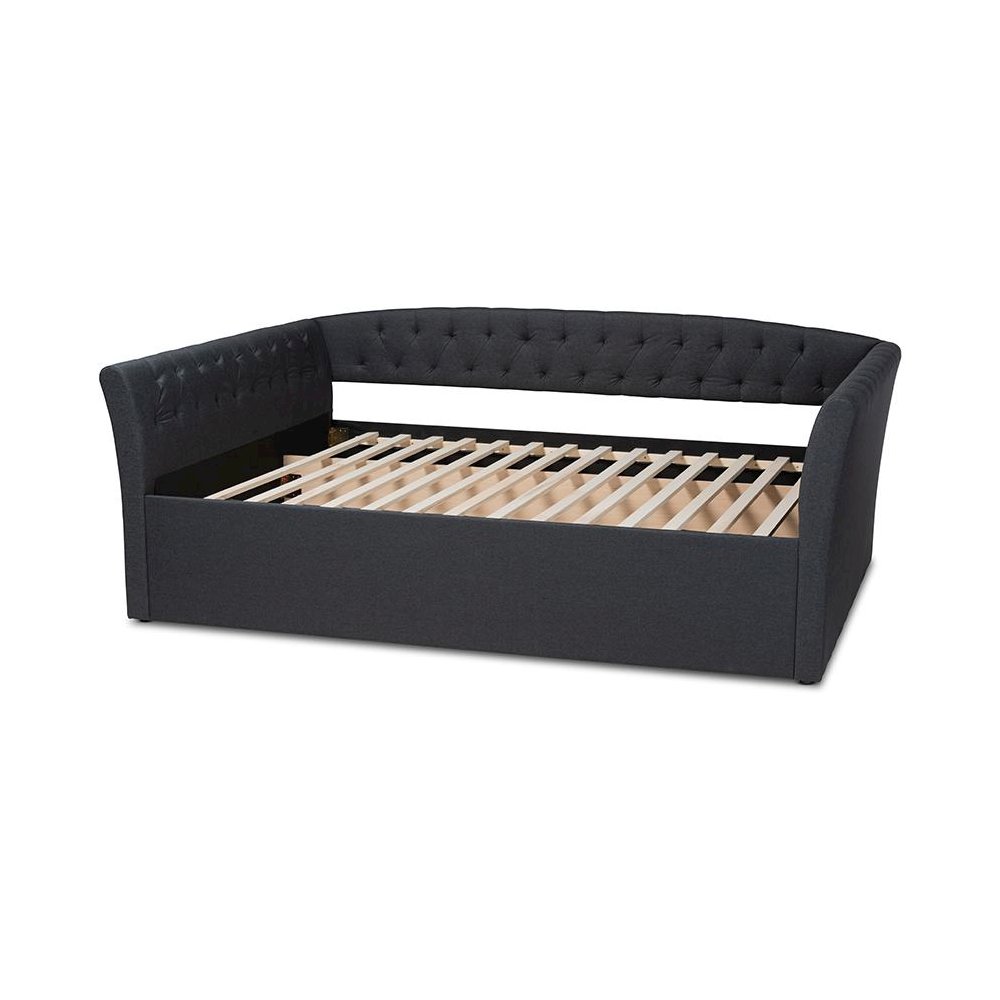 Delora Modern and Contemporary Dark Grey Fabric Upholstered Queen Size Daybed