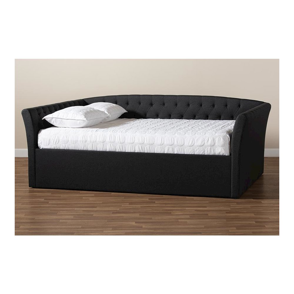 Delora Modern and Contemporary Dark Grey Fabric Upholstered Queen Size Daybed