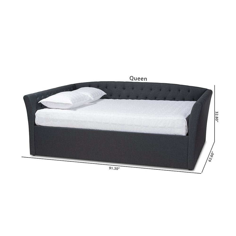 Delora Modern and Contemporary Dark Grey Fabric Upholstered Queen Size Daybed