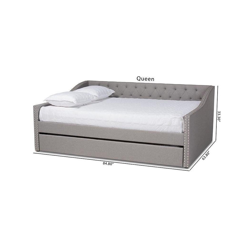Light Grey Fabric Upholstered Full Size Daybed with Roll-Out Trundle Bed