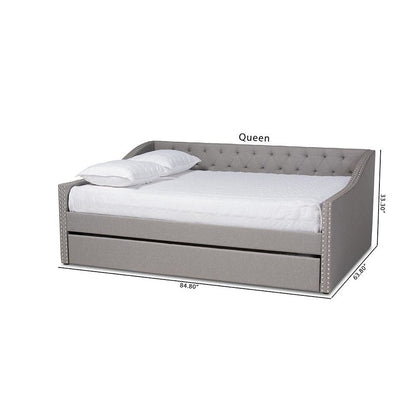 Light Grey Fabric Upholstered Full Size Daybed with Roll-Out Trundle Bed