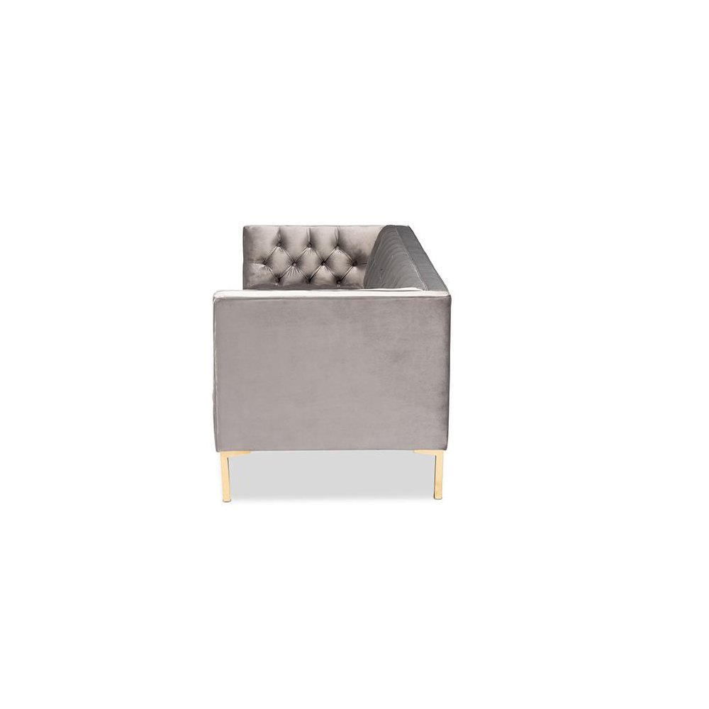 Baxton Studio Zanetta Glam and Luxe Gray Velvet Upholstered Gold Finished Sofa