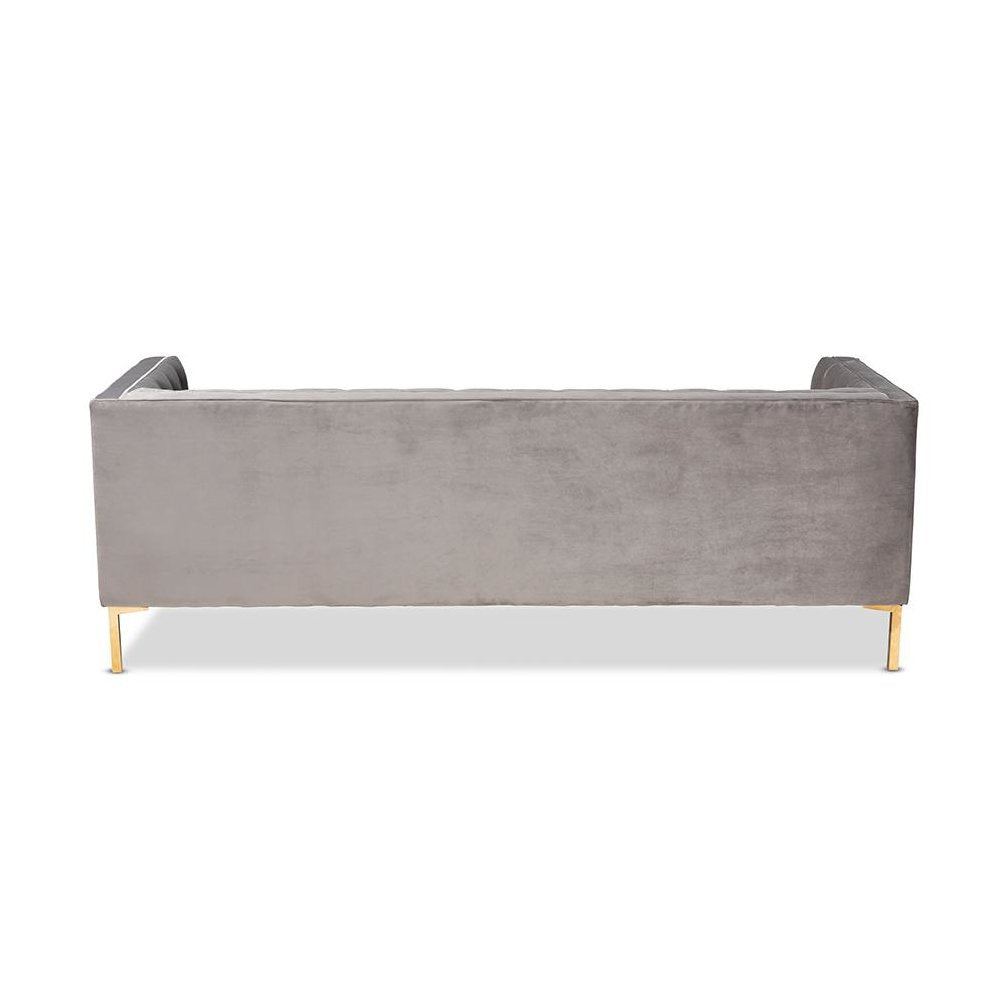Baxton Studio Zanetta Glam and Luxe Gray Velvet Upholstered Gold Finished Sofa