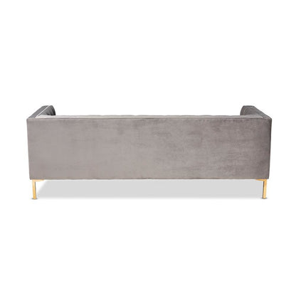 Baxton Studio Zanetta Glam and Luxe Gray Velvet Upholstered Gold Finished Sofa