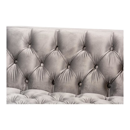 Baxton Studio Zanetta Glam and Luxe Gray Velvet Upholstered Gold Finished Sofa