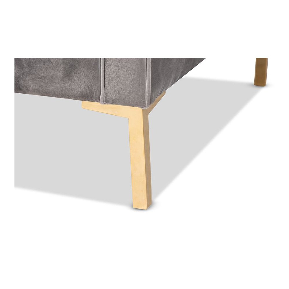 Baxton Studio Zanetta Glam and Luxe Gray Velvet Upholstered Gold Finished Sofa