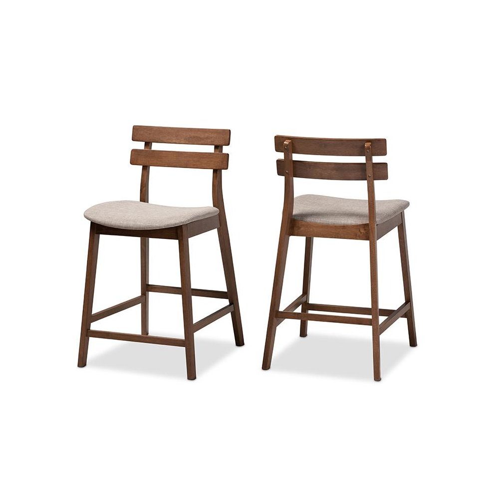 Light Grey Fabric Upholstered Walnut Finished 2-Piece Wood Counter Stool Set