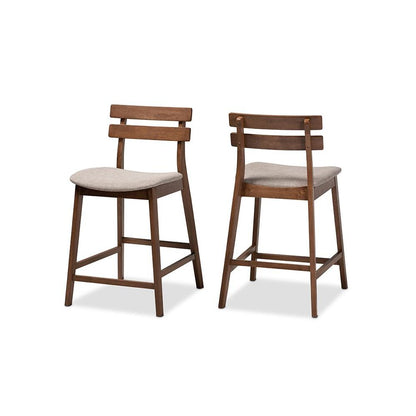 Light Grey Fabric Upholstered Walnut Finished 2-Piece Wood Counter Stool Set