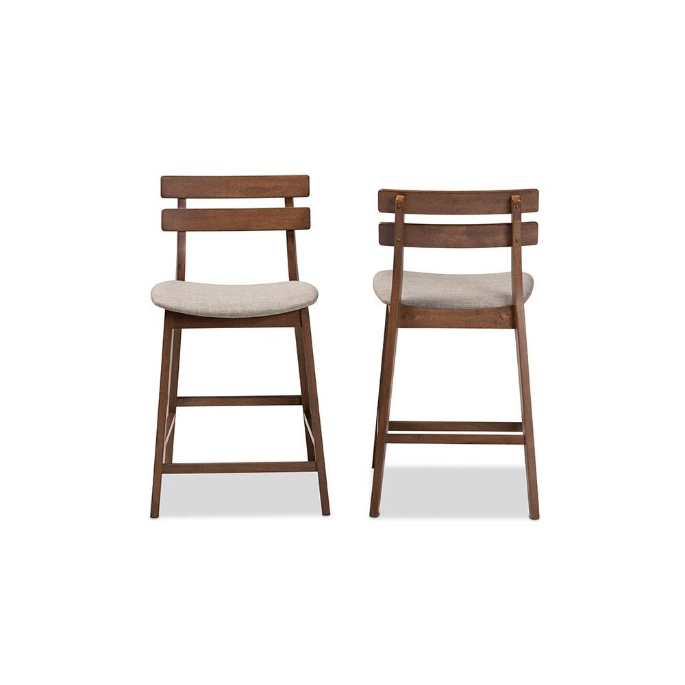 Light Grey Fabric Upholstered Walnut Finished 2-Piece Wood Counter Stool Set