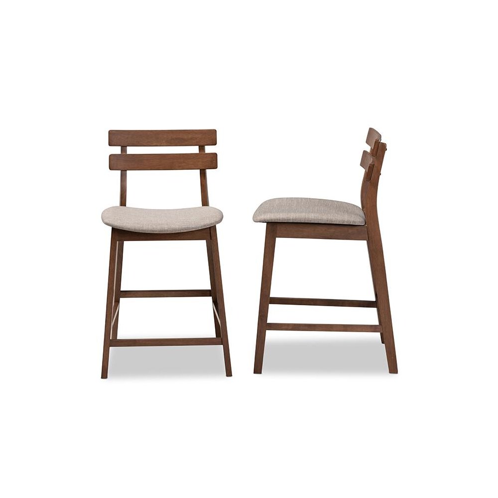 Light Grey Fabric Upholstered Walnut Finished 2-Piece Wood Counter Stool Set