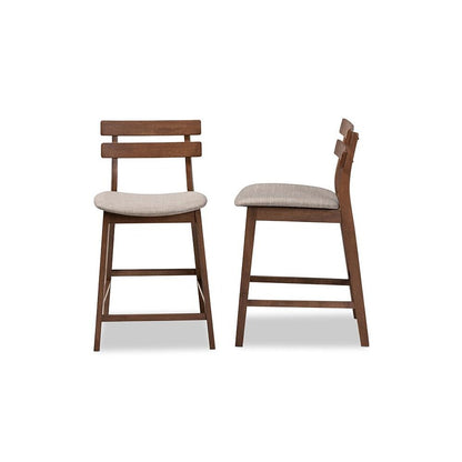 Light Grey Fabric Upholstered Walnut Finished 2-Piece Wood Counter Stool Set