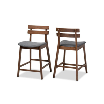 Dark Grey Fabric Upholstered Walnut Finished 2-Piece Wood Counter Stool Set