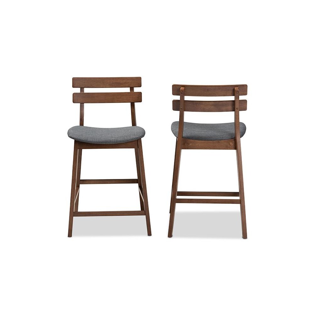 Dark Grey Fabric Upholstered Walnut Finished 2-Piece Wood Counter Stool Set