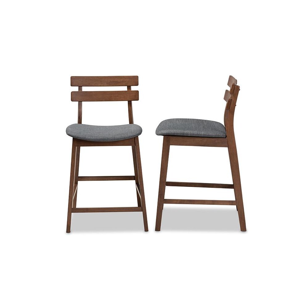Dark Grey Fabric Upholstered Walnut Finished 2-Piece Wood Counter Stool Set