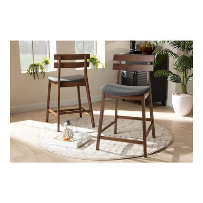 Dark Grey Fabric Upholstered Walnut Finished 2-Piece Wood Counter Stool Set