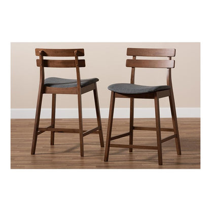 Dark Grey Fabric Upholstered Walnut Finished 2-Piece Wood Counter Stool Set