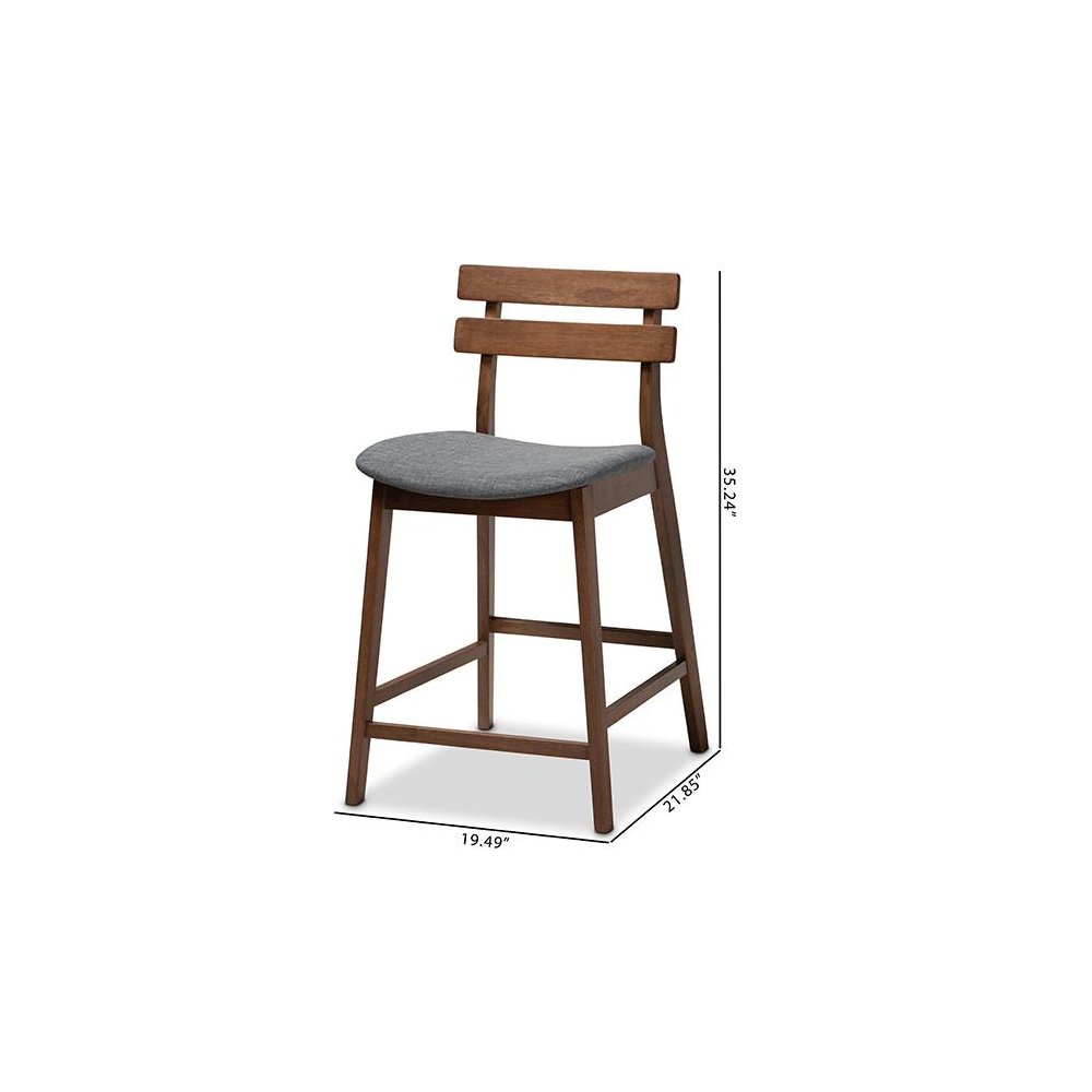 Dark Grey Fabric Upholstered Walnut Finished 2-Piece Wood Counter Stool Set