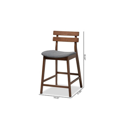 Dark Grey Fabric Upholstered Walnut Finished 2-Piece Wood Counter Stool Set