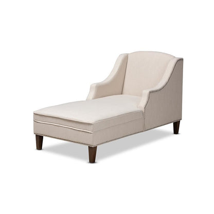 Beige Fabric Upholstered Wenge Brown Finished Chaise Lounge