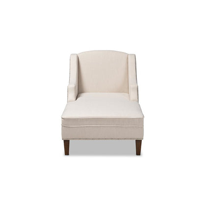 Beige Fabric Upholstered Wenge Brown Finished Chaise Lounge