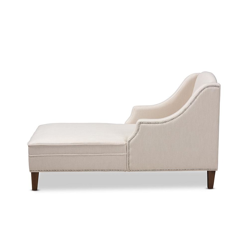 Beige Fabric Upholstered Wenge Brown Finished Chaise Lounge