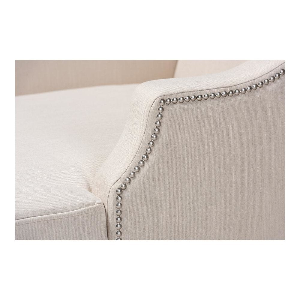 Beige Fabric Upholstered Wenge Brown Finished Chaise Lounge