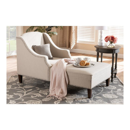 Beige Fabric Upholstered Wenge Brown Finished Chaise Lounge