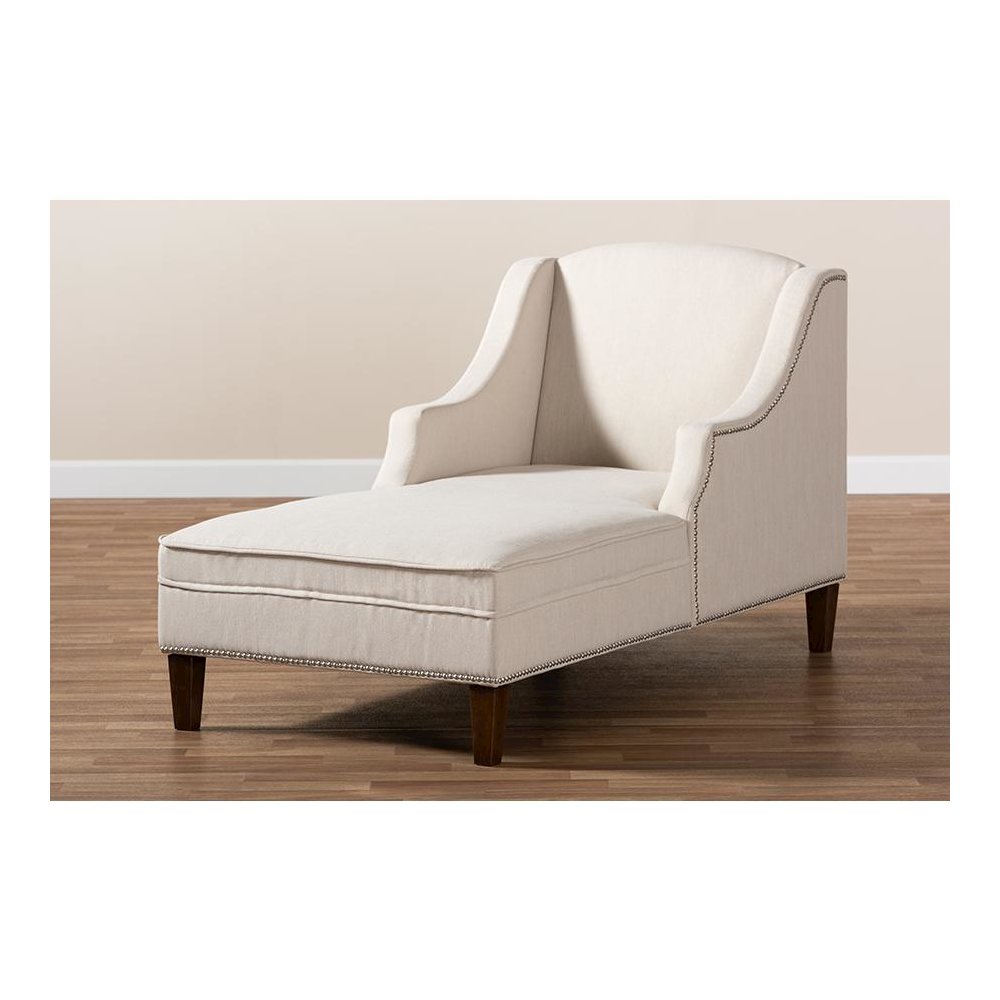 Beige Fabric Upholstered Wenge Brown Finished Chaise Lounge