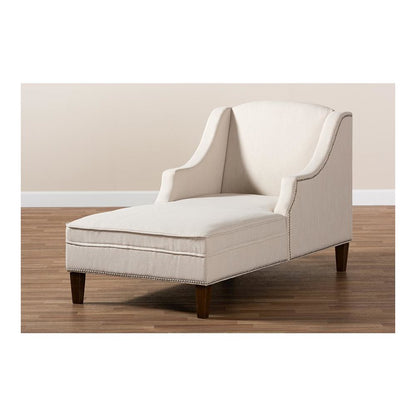 Beige Fabric Upholstered Wenge Brown Finished Chaise Lounge