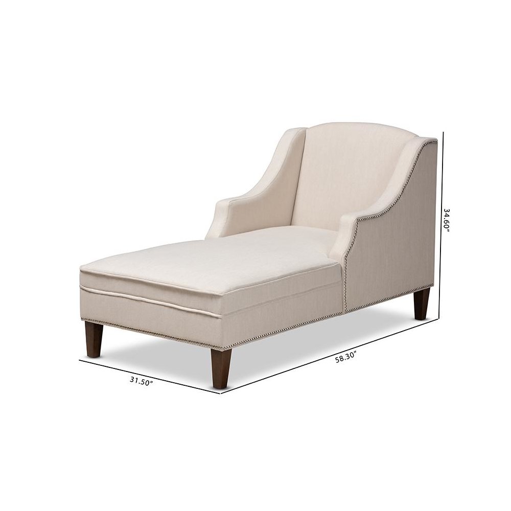 Beige Fabric Upholstered Wenge Brown Finished Chaise Lounge