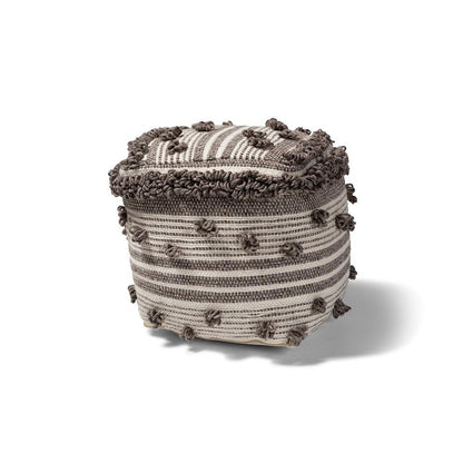 Eligah Moroccan Inspired Ivory and Brown Handwoven Wool Pouf Ottoman